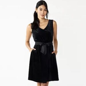 NWT Draper James RSVP SzL Velvet Tie Back Bow Belted Formal Tank Dress Vneck Blk